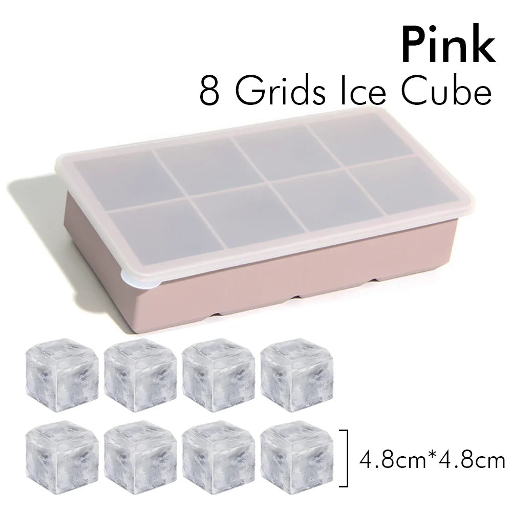 Ice Cube Tray Ice Cube Silicone Molds Ice Cube Maker Square Ice Tray Large Ice Cube 8 Grid Ice Mold Kitchen Accessories Gadgets