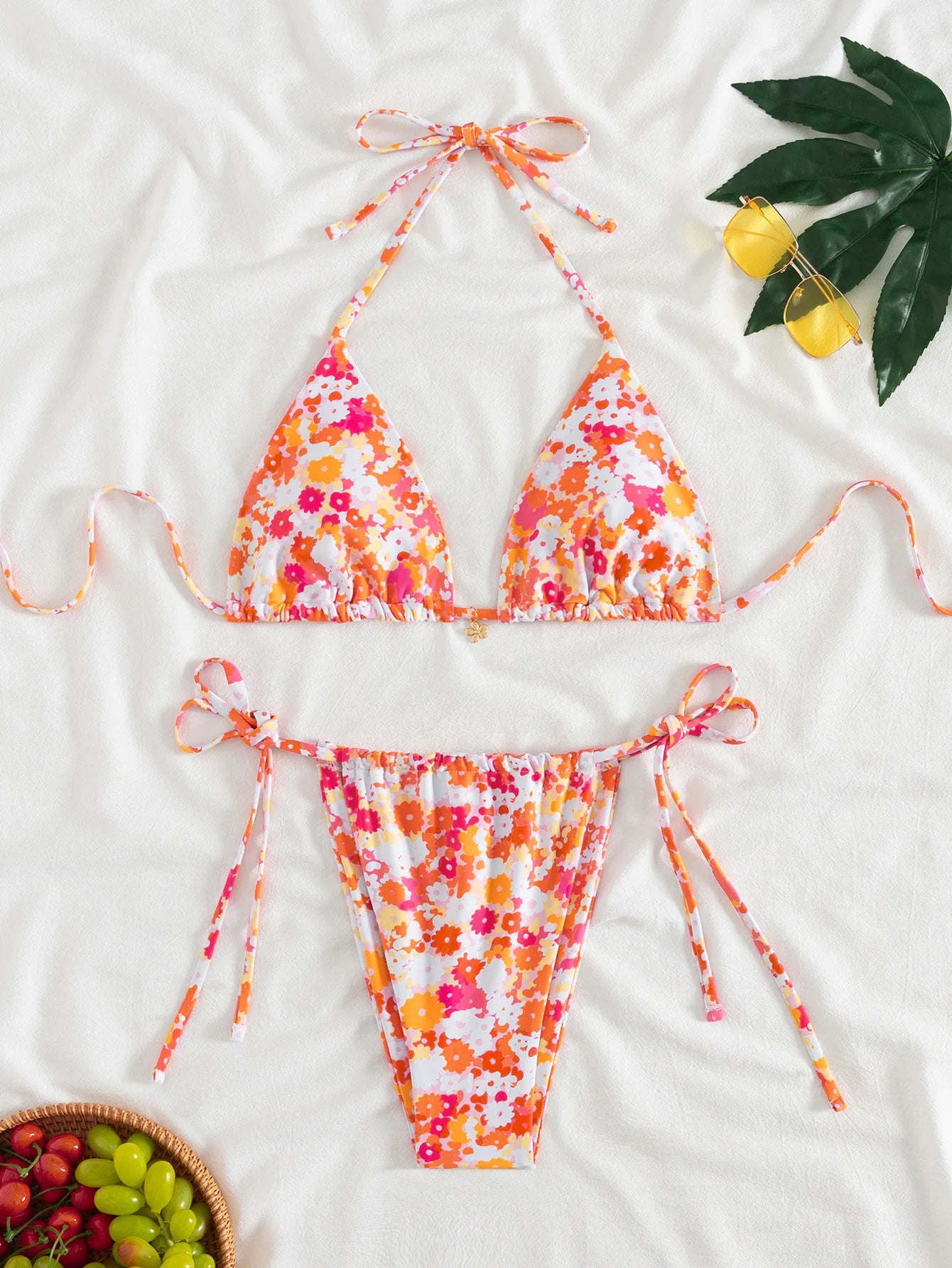 2026 New Women's Bikini Set  Adjustable Tie Side Bandage Swimwear High-End Sexy Two-Piece Bathing Suit Summer Beach Push Up