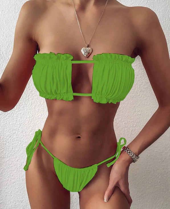 Ruched Bandeau Bikini Set Women's Swimwear Off Shoulder Bathing Suit Strapless Two-piece Swimsuit 2026 Trend Beachwear for Women