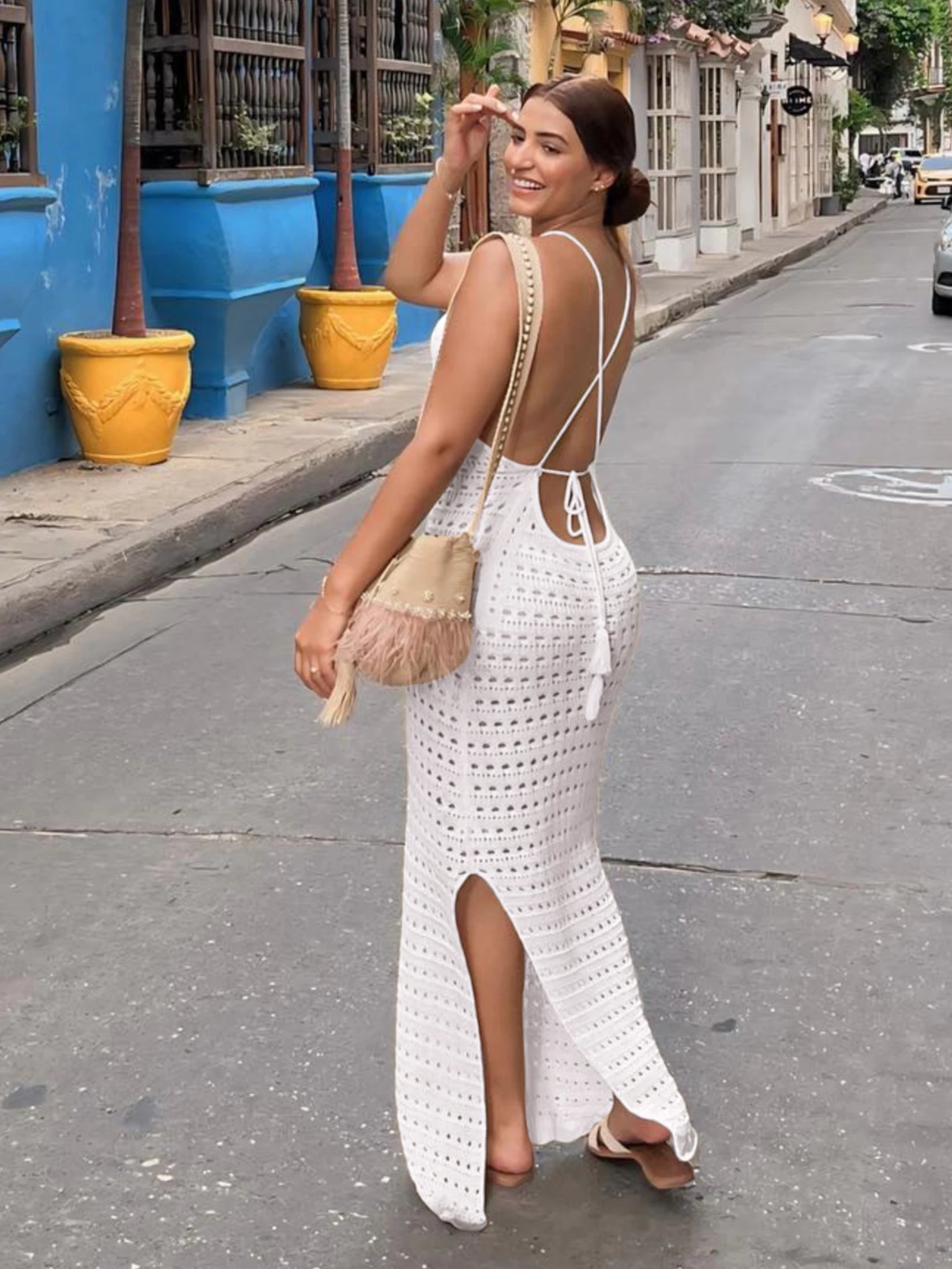 Sexy Knit Cut Out Tassel Spaghetti Strap Bodycon Beach Maxi Dress Summer Women's Holiday Club Party Outfit Swimsuit Cover Up K10