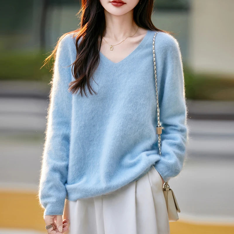 WinvyNee Women Tops Brushed Cashmere Wool Sweaters Winter V Neck Pink Warm Causal Knitted Tops Pullovers Solid Jumpers A1713002A
