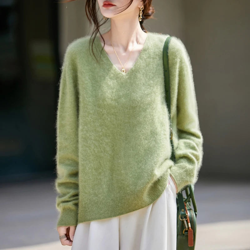 WinvyNee Women Tops Brushed Cashmere Wool Sweaters Winter V Neck Pink Warm Causal Knitted Tops Pullovers Solid Jumpers A1713002A
