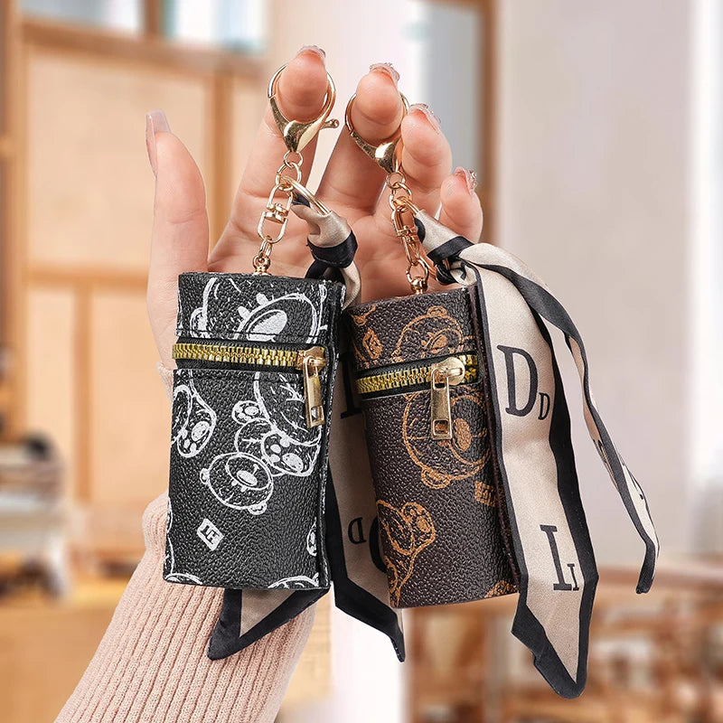 2025 new leather vintage flower coin purse keychain mini portable mouth red envelope storage wireless headphone protective case