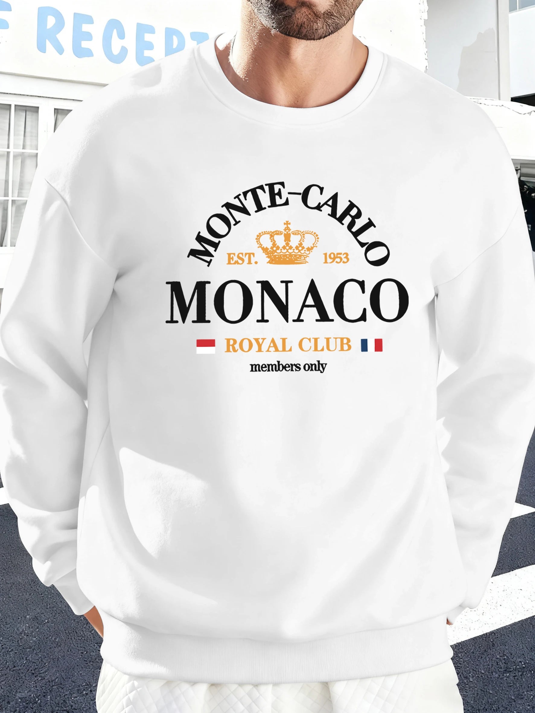 Monte-Carlo Monaco Pattern Men Sweatshirt Comfortable Fleece Streetwear Soft Casual Clothes Autumn High Street Clothing Male