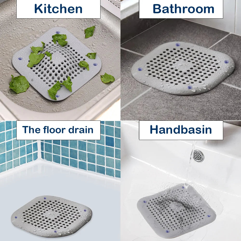 Shower Drain Cover Hair Catcher Flat Silicone Plug Stopper for Bathroom Kitchen Sink Bathtub Strainer TPR Protector