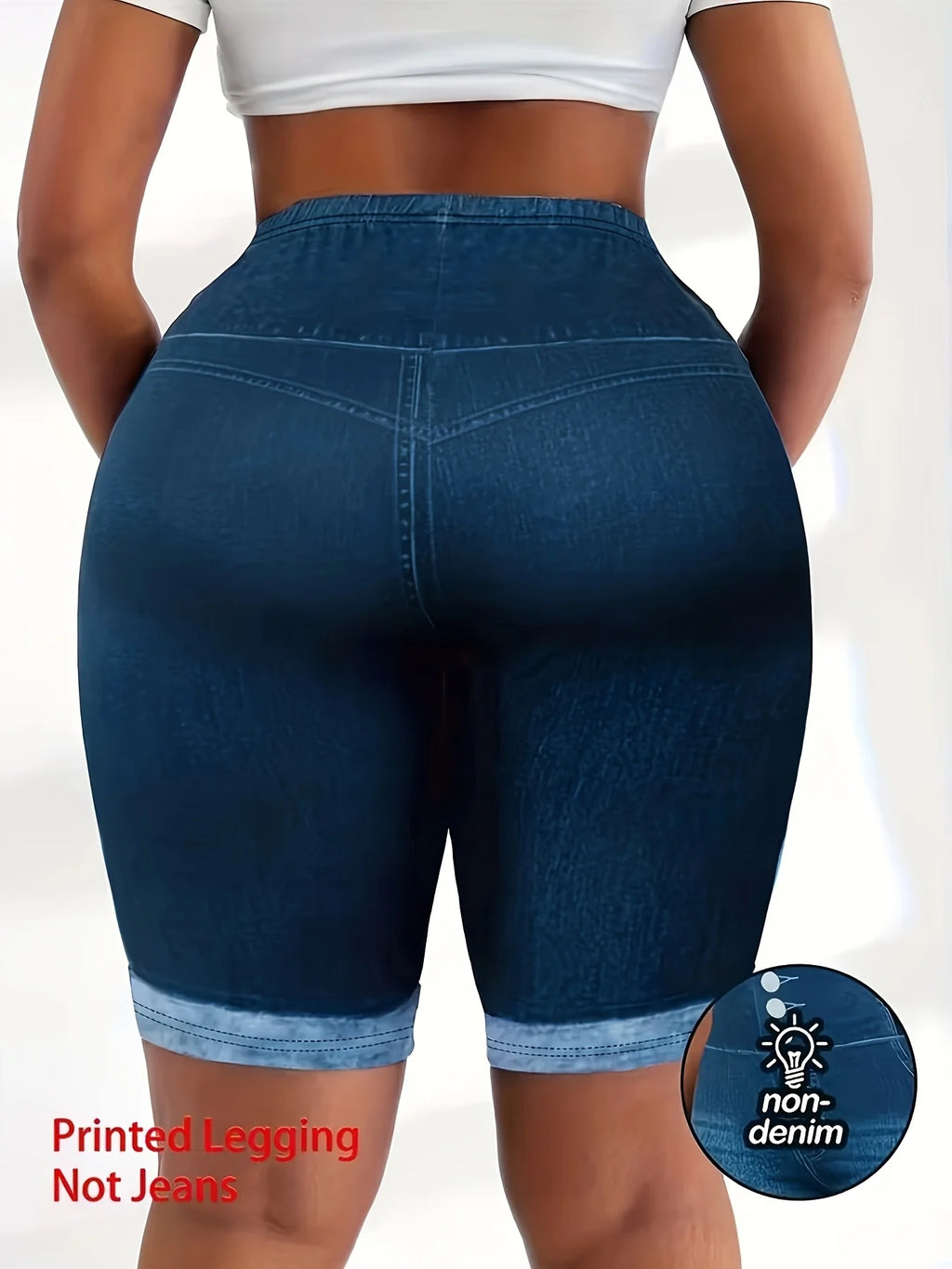 Plus Size Tummy Control Biker Shorts, Chic 3-Button Faux Denim Cycling Shorts, High Waist Slimming Yoga Bottoms for Curvy Women