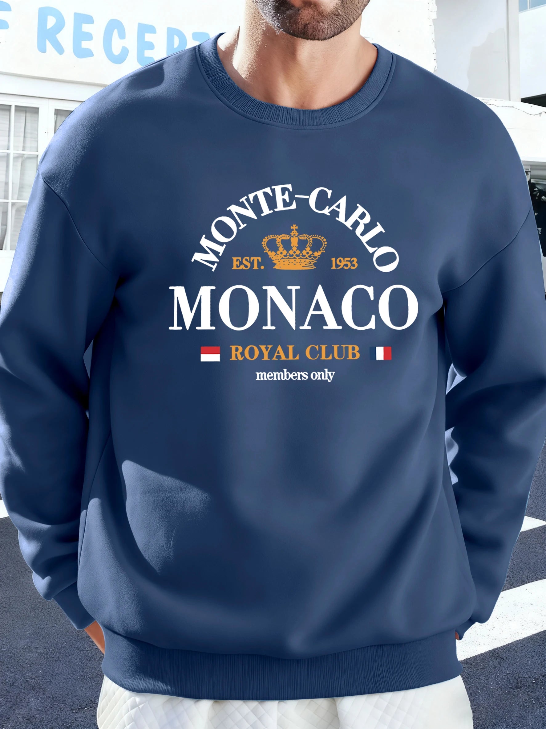 Monte-Carlo Monaco Pattern Men Sweatshirt Comfortable Fleece Streetwear Soft Casual Clothes Autumn High Street Clothing Male