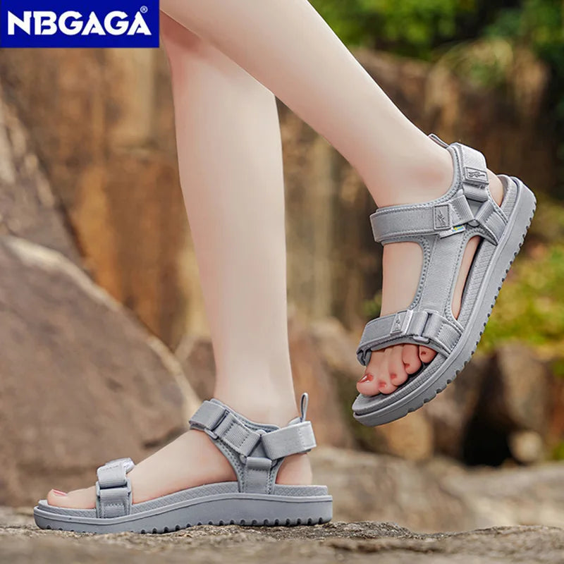 Women's Summer Outdoor Sandals Breathable Anti-Slip Beach Shoes Soft Flat Bottom Walking Sandals Size 36-41