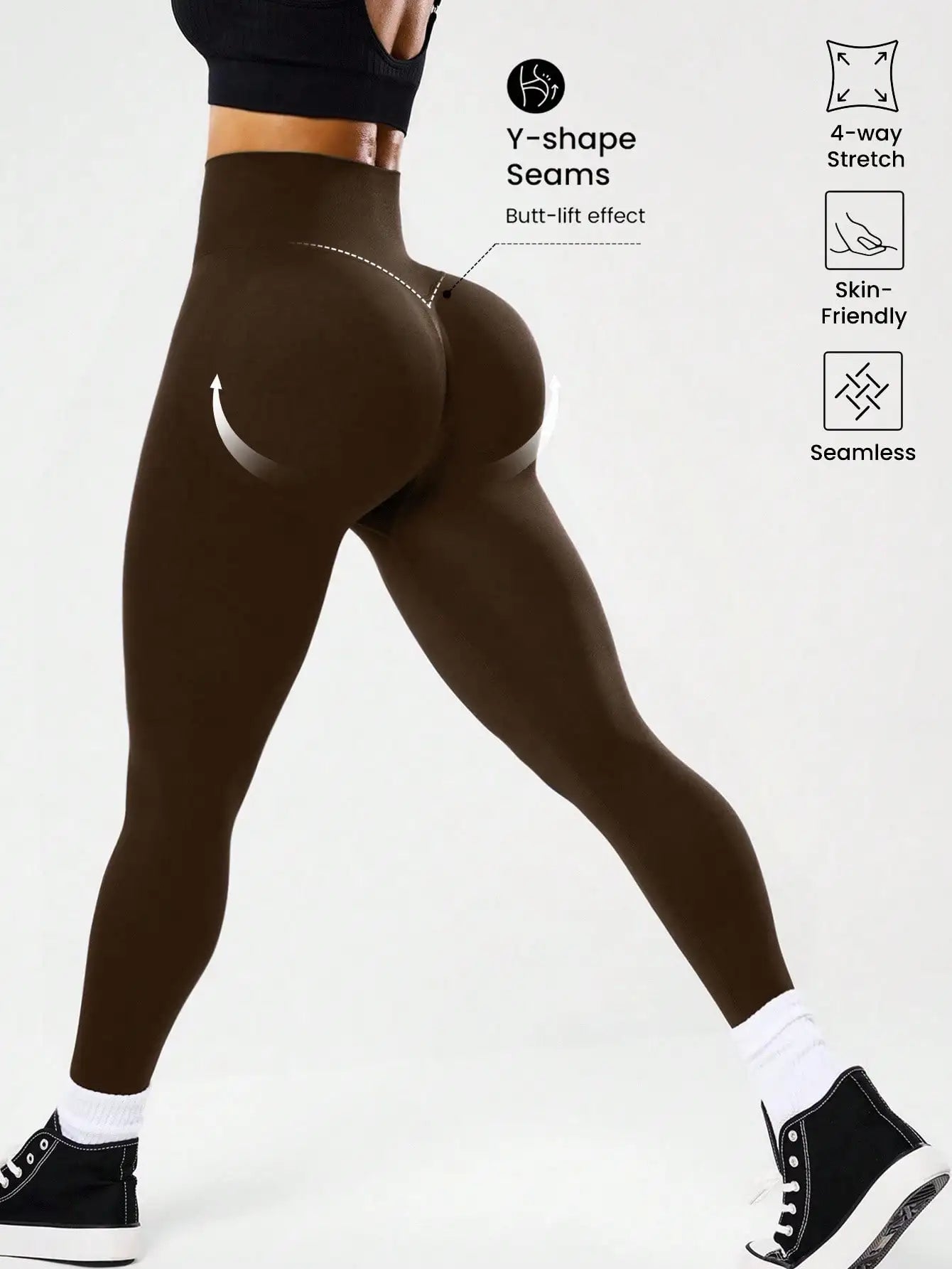 Bestselling Women's High-Waisted Tummy Control Peach Ass Running Fitness Leggings with V-Back, Breathable, Quick-Dry, and Lifted