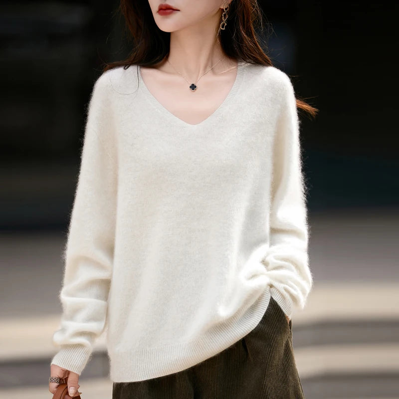 WinvyNee Women Tops Brushed Cashmere Wool Sweaters Winter V Neck Pink Warm Causal Knitted Tops Pullovers Solid Jumpers A1713002A