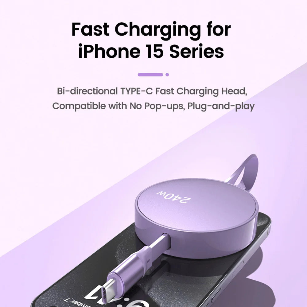 240W USB C to USB C PD Cable for iPhone 15 Pro Max PD Fast Charging Data Cord Retractable Type C Charger Cable Wire for Notebook