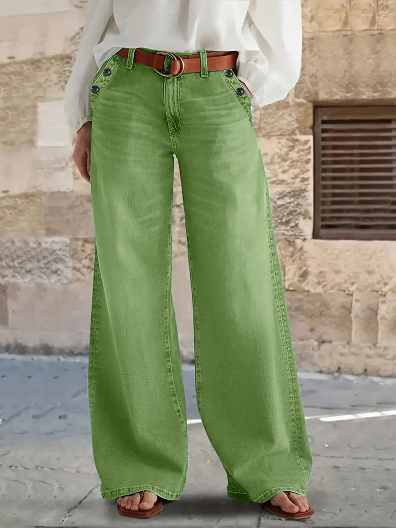 New Women's Multi-Button Wide Leg Casual Jeans - High-Quality Denim Pants for Stylish Comfort