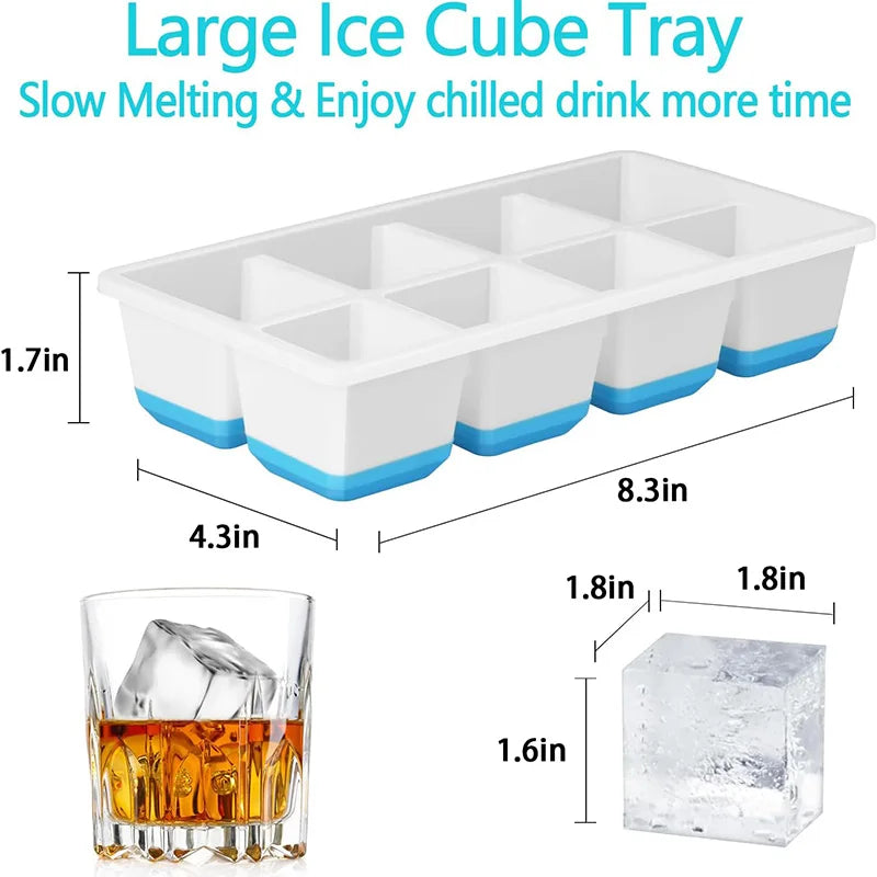 Large Ice Cube Trays Silicone Easy-Release Flexible Ice Cube Molds with Lids Big Square Cubed Ice Trays for Whiskey and Cocktail