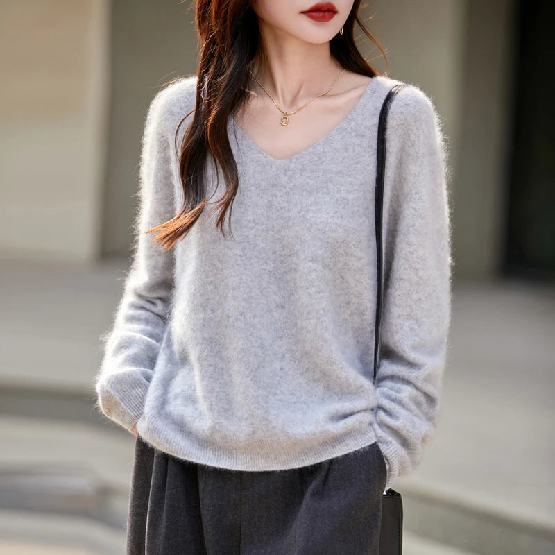 WinvyNee Women Tops Brushed Cashmere Wool Sweaters Winter V Neck Pink Warm Causal Knitted Tops Pullovers Solid Jumpers A1713002A