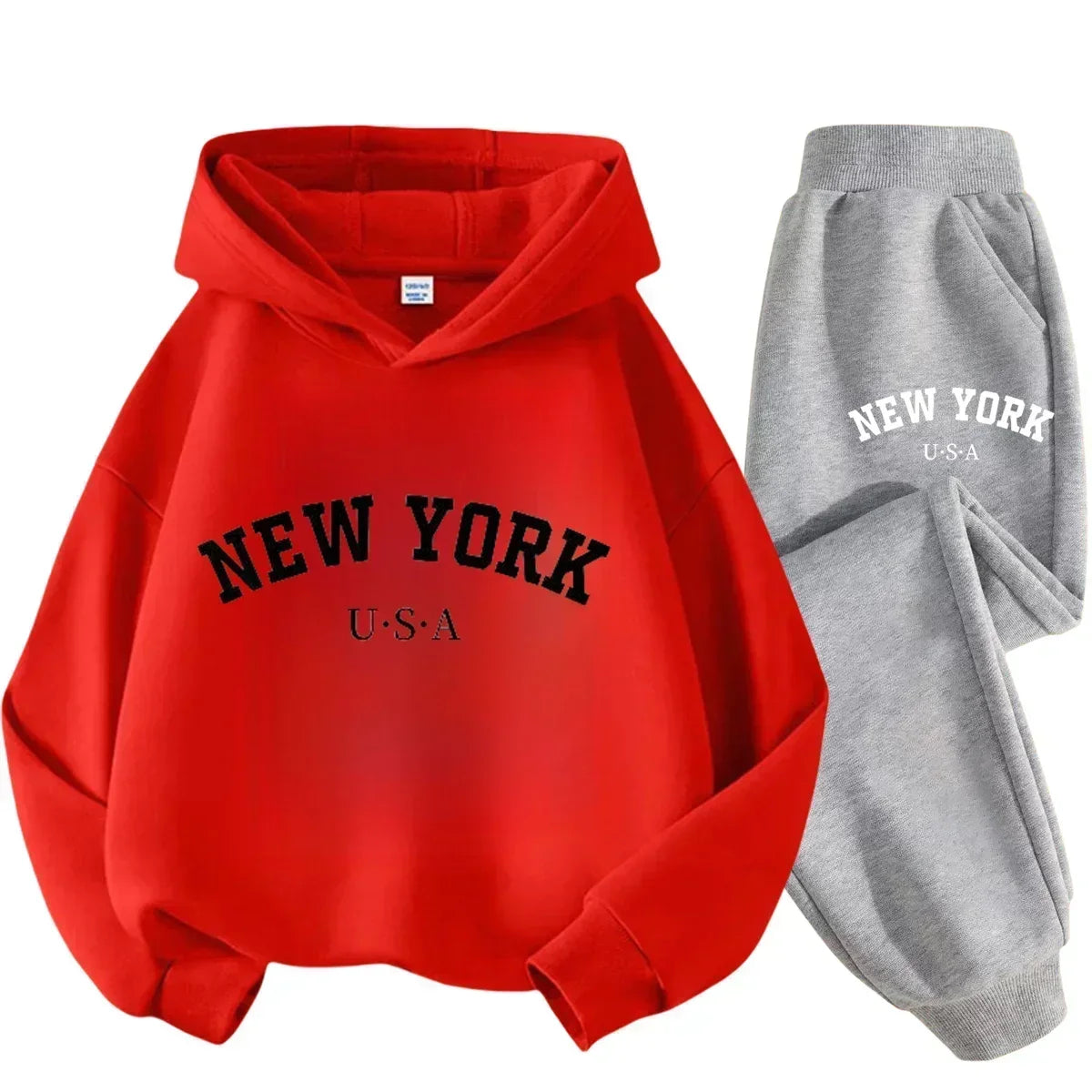 Children's Black Sports Outdoor Letter Print Hooded Sweatshirt 3-12 Years Old Boys and Girls Casual Set Sweatshirt + Pants