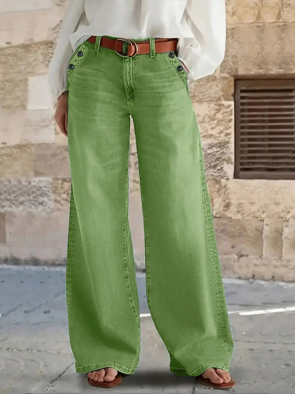New Women's Multi-Button Wide Leg Casual Jeans - High-Quality Denim Pants for Stylish Comfort