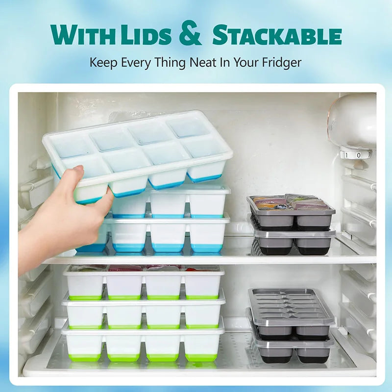 Large Ice Cube Trays Silicone Easy-Release Flexible Ice Cube Molds with Lids Big Square Cubed Ice Trays for Whiskey and Cocktail