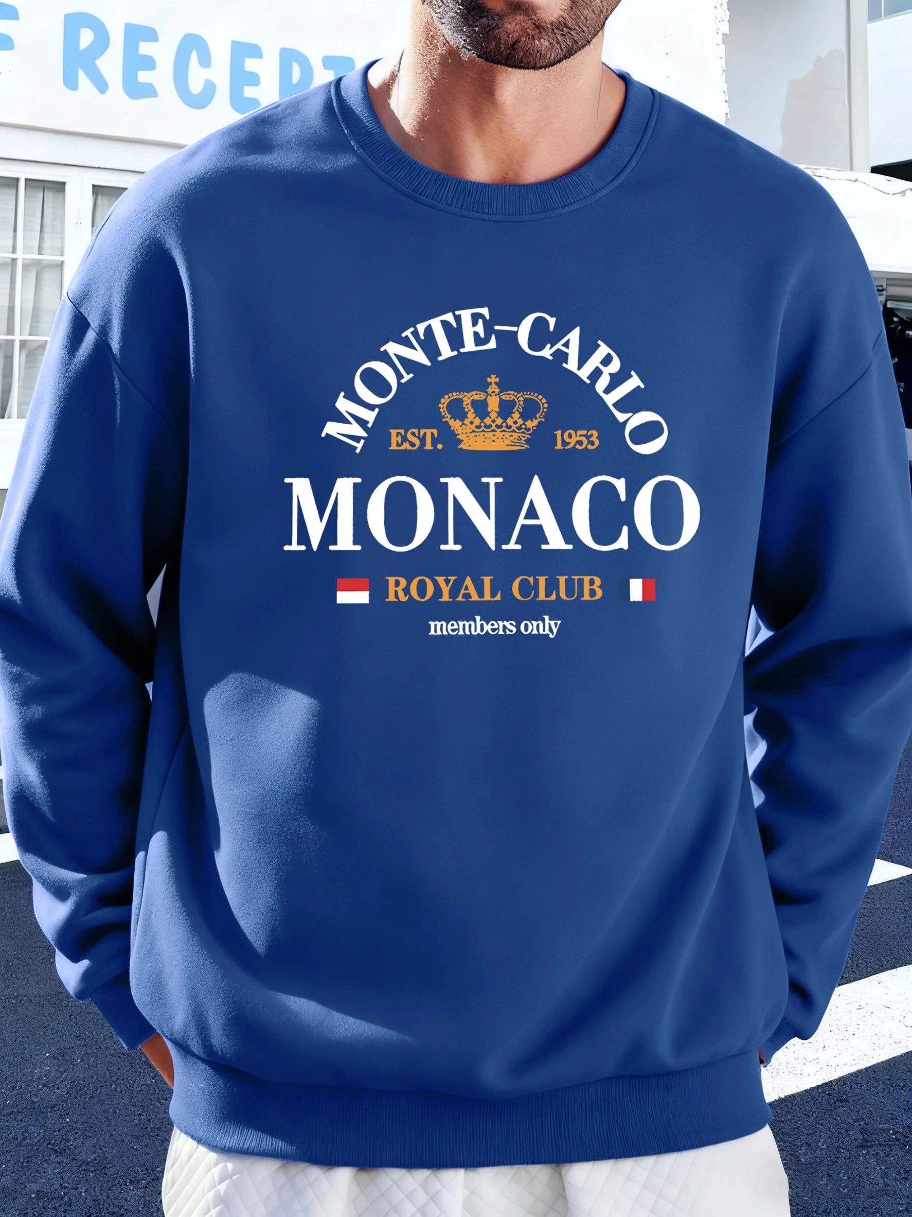 Monte-Carlo Monaco Pattern Men Sweatshirt Comfortable Fleece Streetwear Soft Casual Clothes Autumn High Street Clothing Male