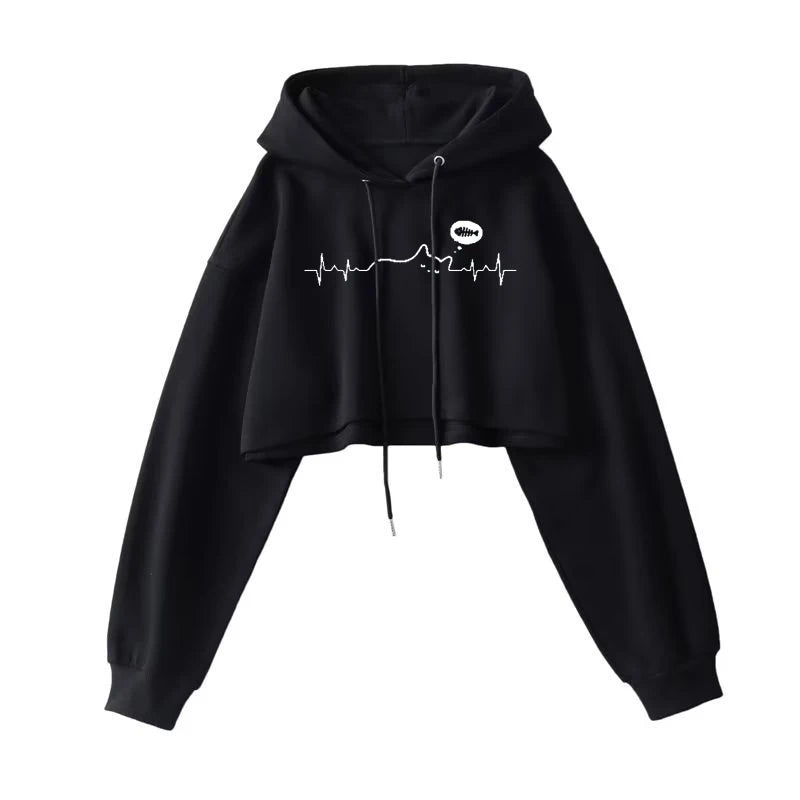 Sexy Short Hooded Sweatshirts Women Fashion Solid Color Long Sleeve Crop Tops Korean Streetwear Pullover Hoodies Female