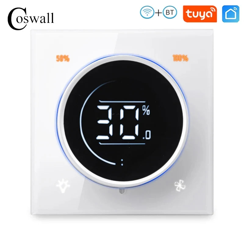 Glass Panel Wifi/Zigbee Smart Light Switch With Knob Fan Controller 300W Max. AC110-240V Digital LCD For Ceiling Fan Lamp