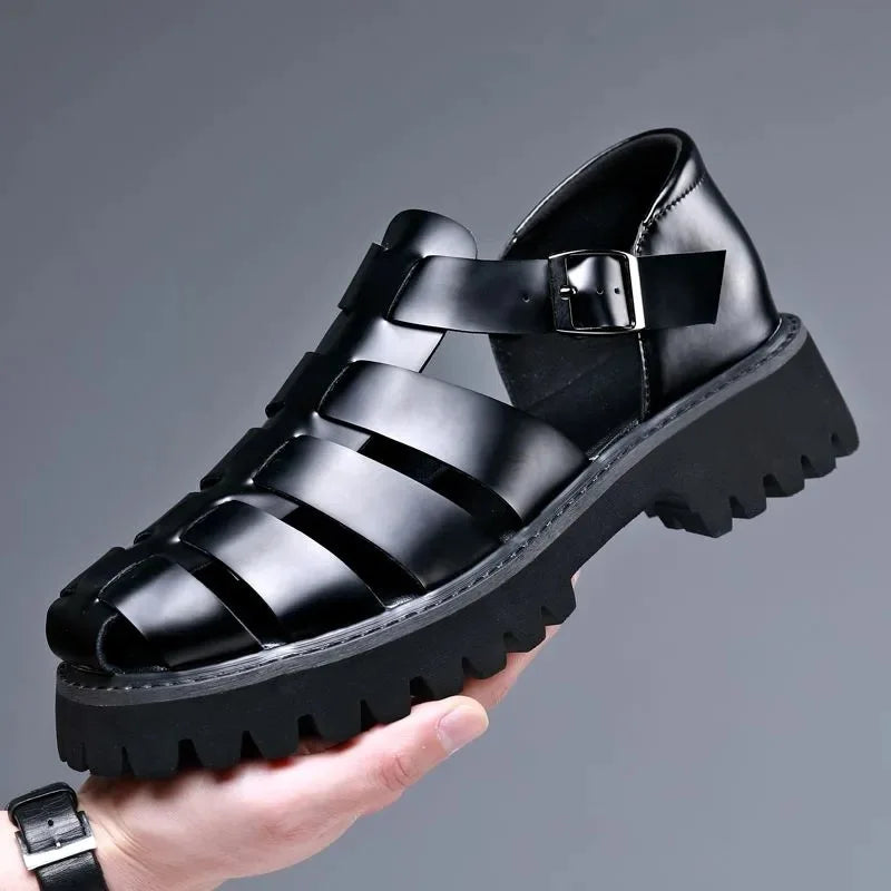 Fashion New Designer Platform Sandals for Men 2026 Summer Buckle Leather Dress Sandal Shoes Man Big Size Black Sandalias Hombre
