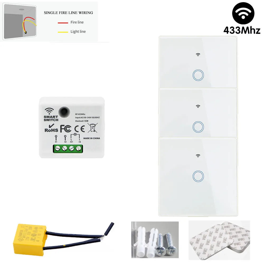 TEDELIGO Smart Light Switch Without Neutral 220V 130W Breaker Wireless Touch Button Wall Switch Mini Relay 2-Way On/Off Module
