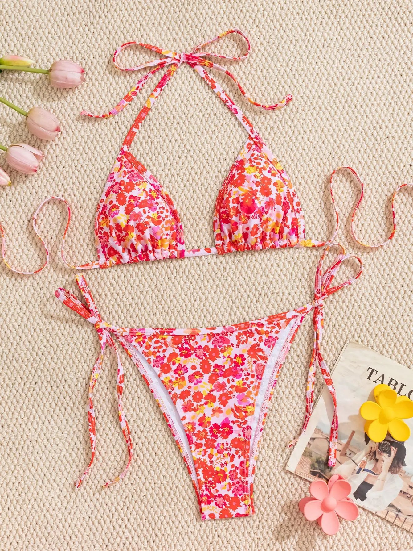 2026 New Women's Bikini Set  Adjustable Tie Side Bandage Swimwear High-End Sexy Two-Piece Bathing Suit Summer Beach Push Up