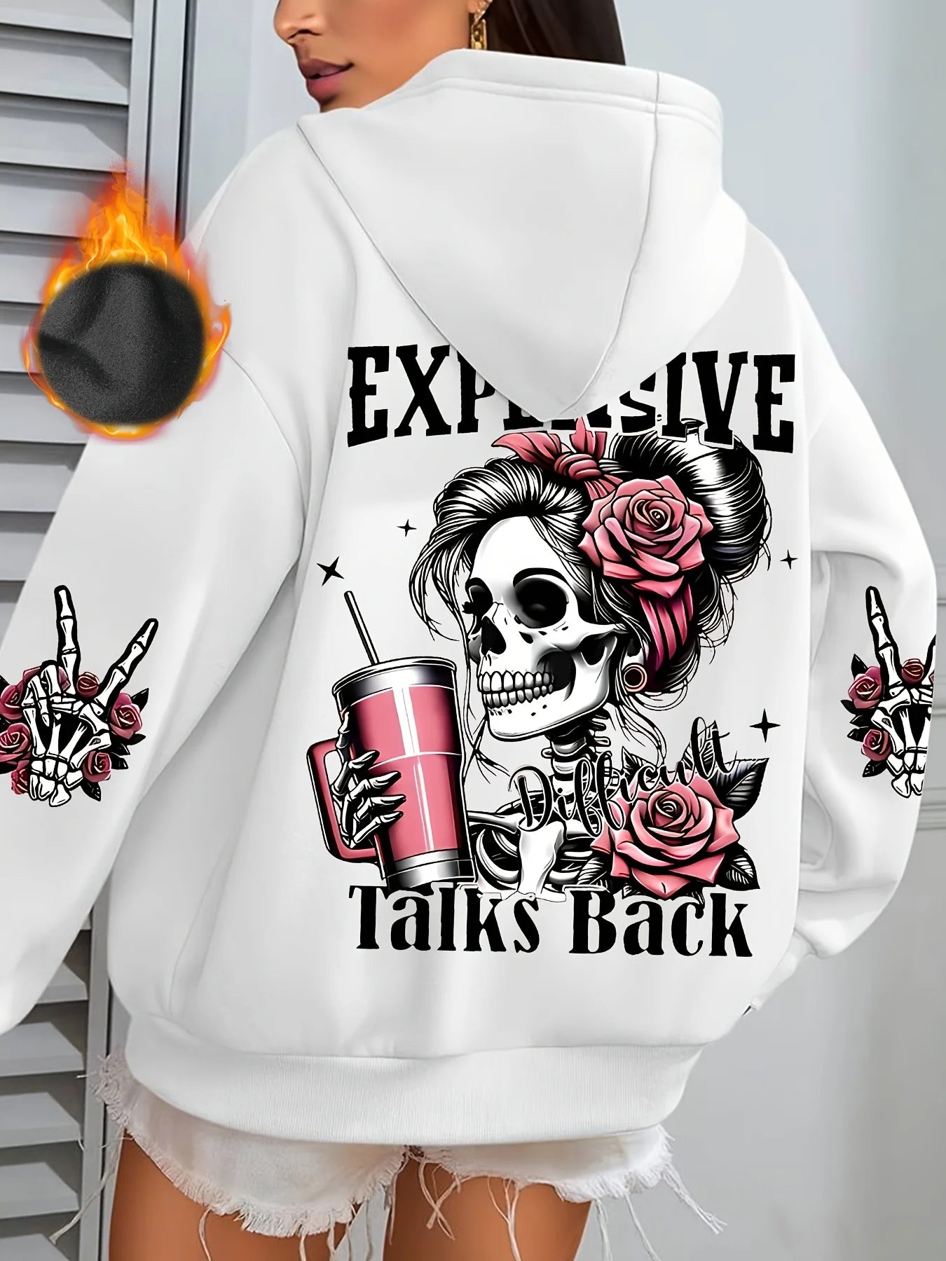 Women's autumn and winter warm and loose casual NOPE not today printed suede long sleeved hooded sweatshirt