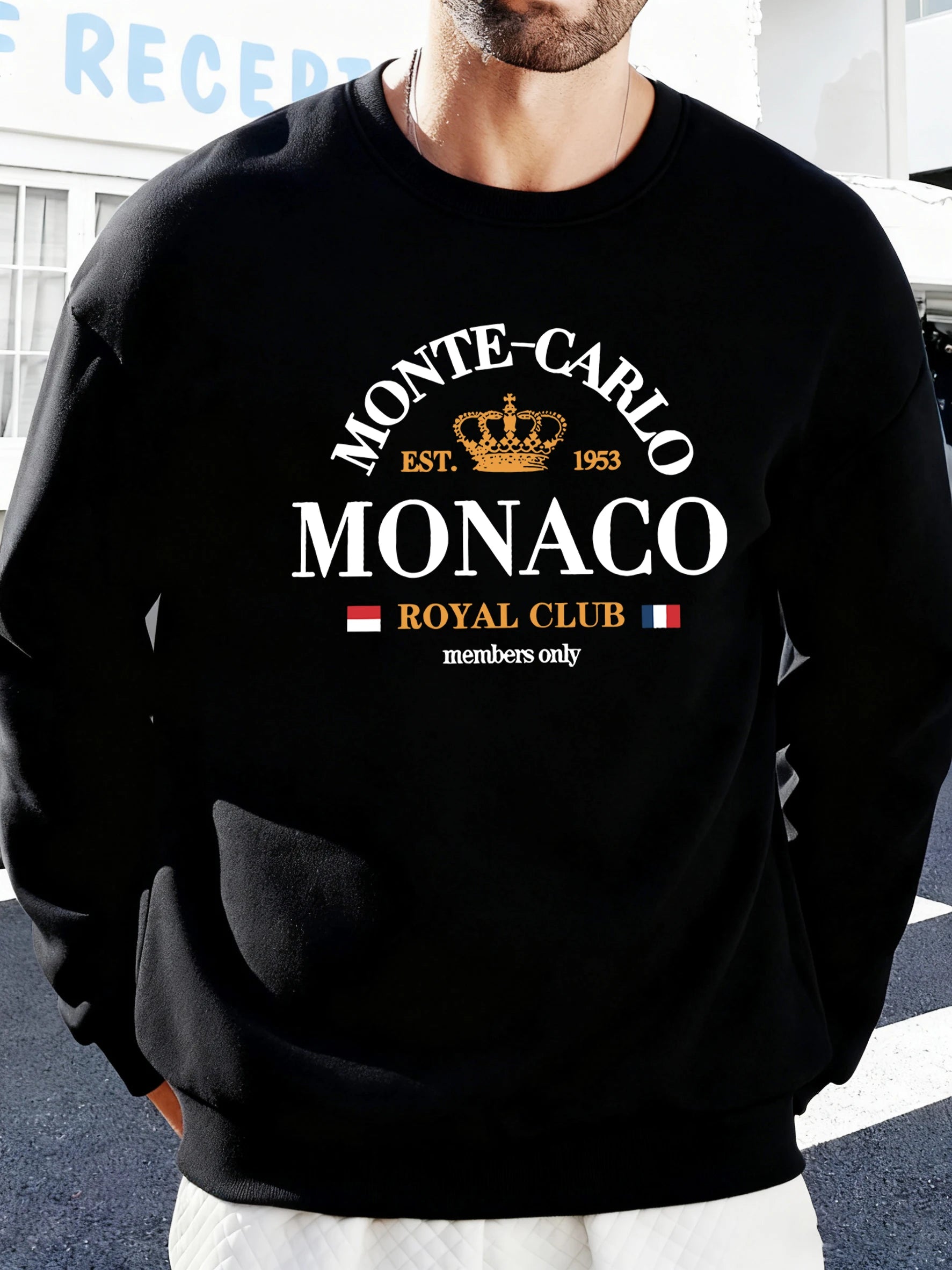 Monte-Carlo Monaco Pattern Men Sweatshirt Comfortable Fleece Streetwear Soft Casual Clothes Autumn High Street Clothing Male