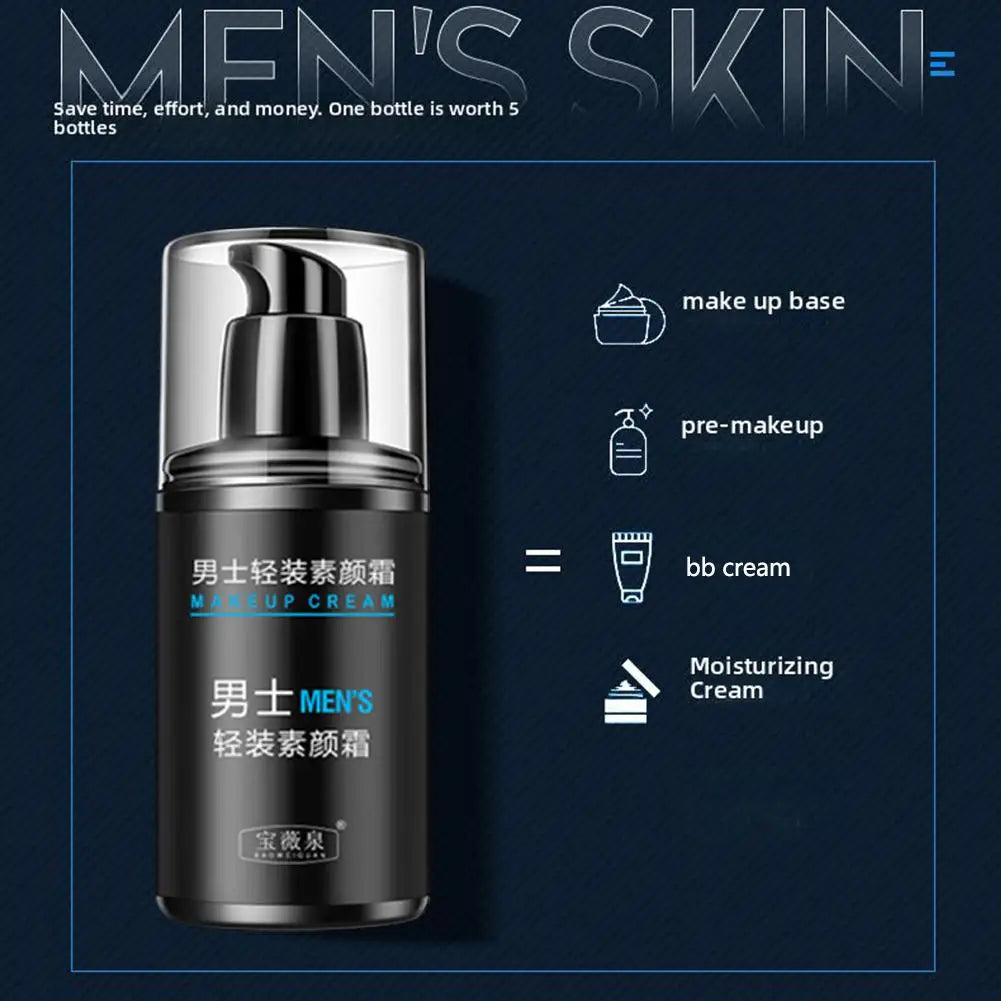 50g Men's Natural Makeup Cream Not Sticky Face Foundation Moisturizing Remove Darken Skin Care Gel Improve Shrink Pore Oil