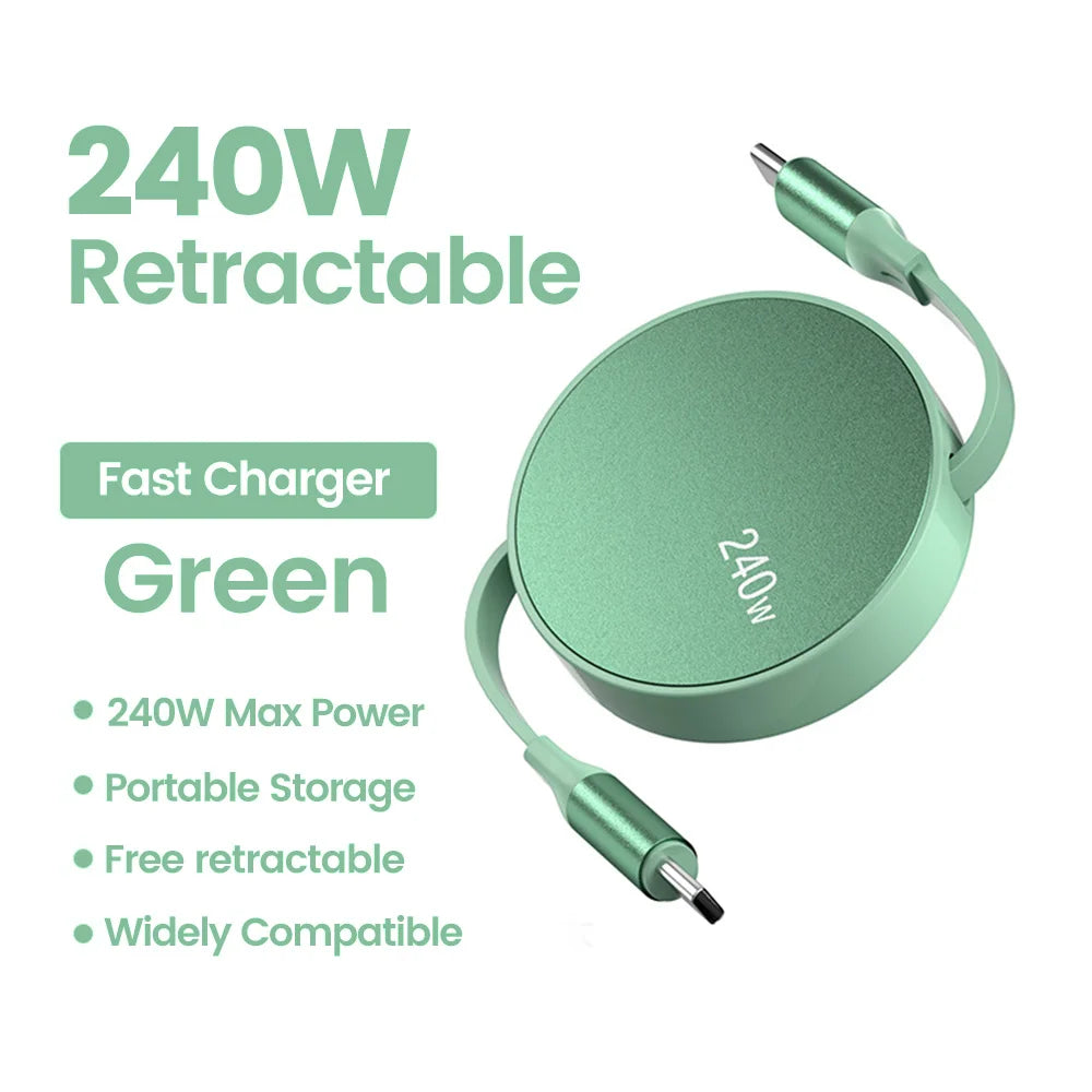 240W USB C to USB C PD Cable for iPhone 15 Pro Max PD Fast Charging Data Cord Retractable Type C Charger Cable Wire for Notebook