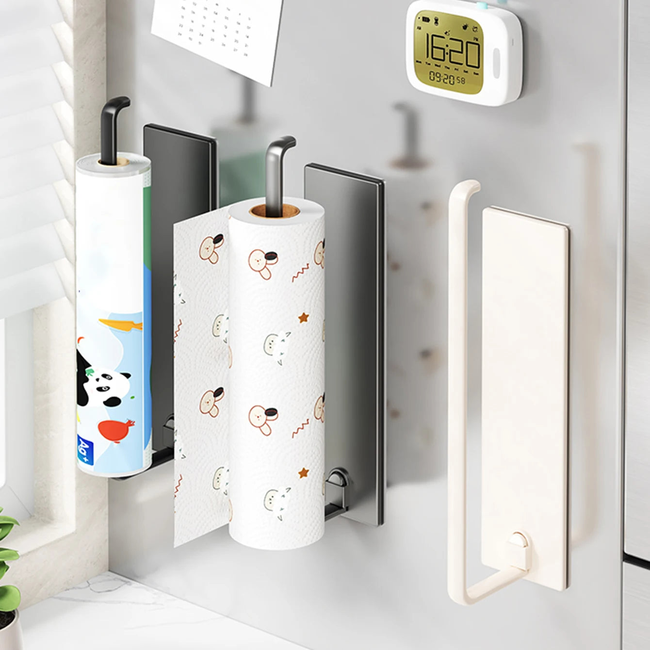 Magnetic tissue holder for kitchen refrigerator, kitchen tissue holder, non drilling paper roll holder, kitchen towel holder