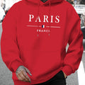 Men's autumn and winter casual fashion loose Paris letter pattern printed long sleeved hooded sweatshirt warm pullover