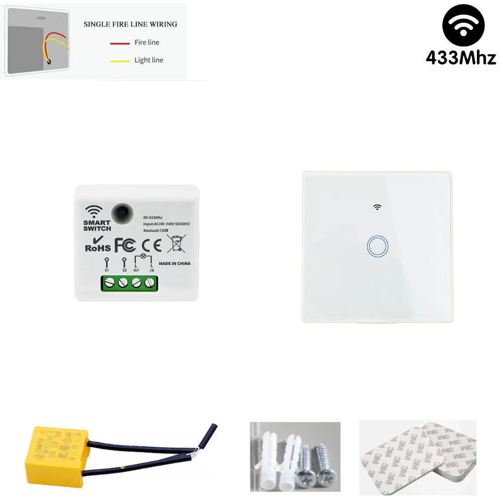 TEDELIGO Smart Light Switch Without Neutral 220V 130W Breaker Wireless Touch Button Wall Switch Mini Relay 2-Way On/Off Module