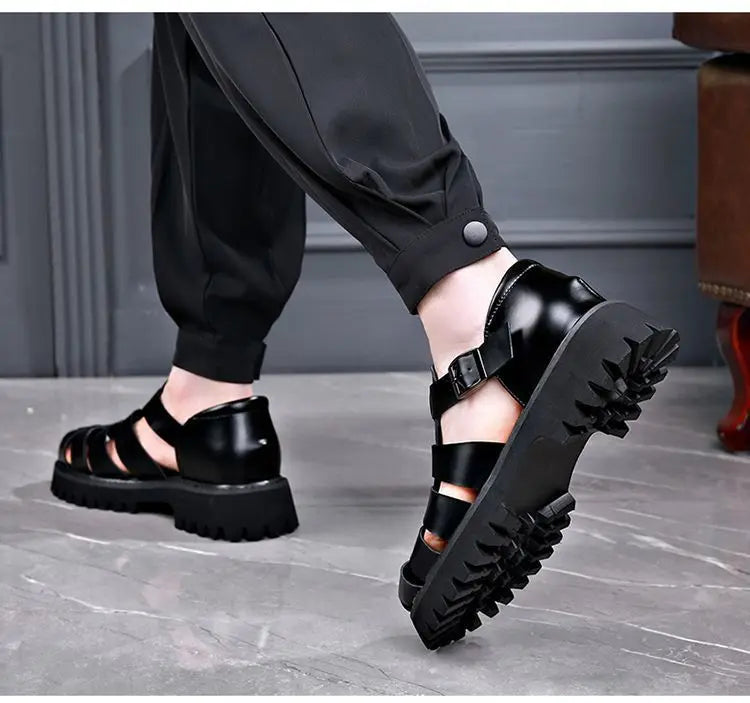 Fashion New Designer Platform Sandals for Men 2026 Summer Buckle Leather Dress Sandal Shoes Man Big Size Black Sandalias Hombre
