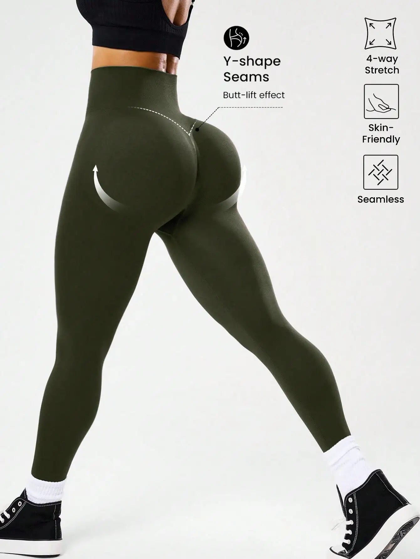 Bestselling Women's High-Waisted Tummy Control Peach Ass Running Fitness Leggings with V-Back, Breathable, Quick-Dry, and Lifted