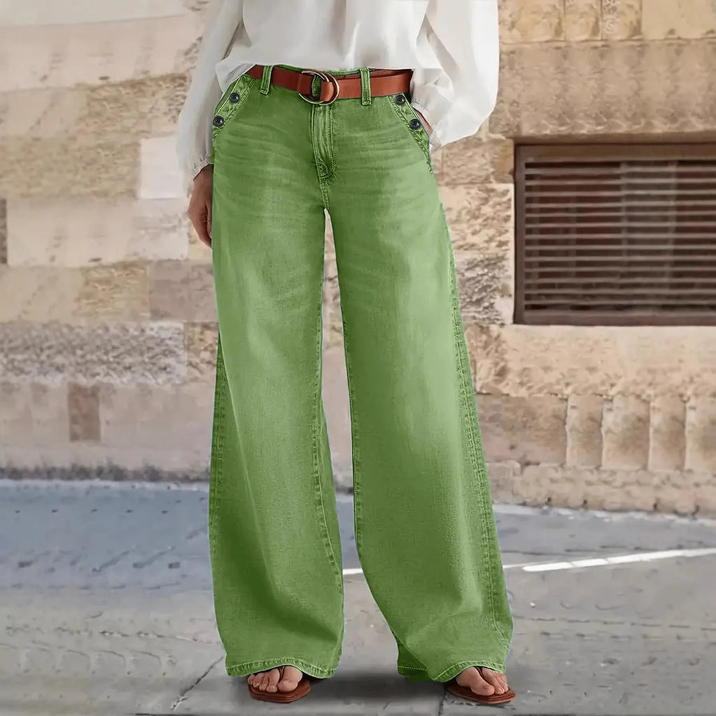 New Women's Multi-Button Wide Leg Casual Jeans - High-Quality Denim Pants for Stylish Comfort