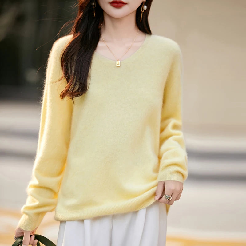 WinvyNee Women Tops Brushed Cashmere Wool Sweaters Winter V Neck Pink Warm Causal Knitted Tops Pullovers Solid Jumpers A1713002A