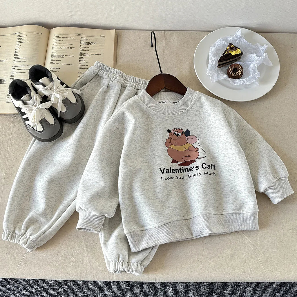 Spring 1-10T Kid Boy 2PCS Tracksuit Baby Boy Cotton Round Collar Cartoon Long Sleeves Suit Baby Boy Sweatshirt+pant 2PCS Clothes