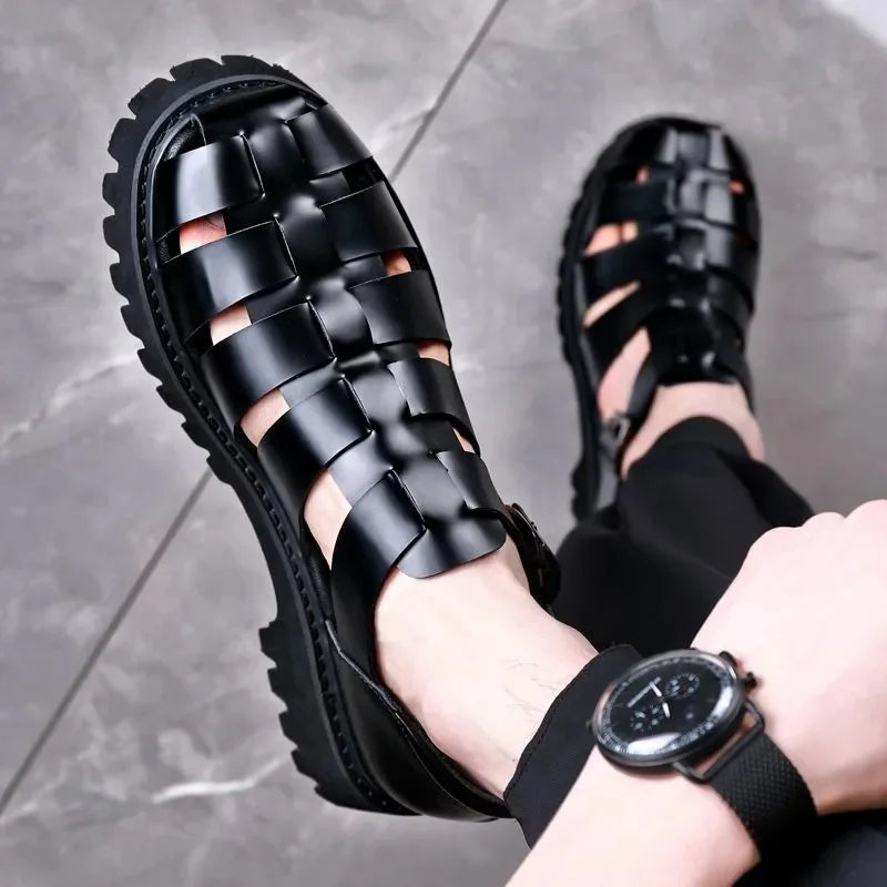 Fashion New Designer Platform Sandals for Men 2026 Summer Buckle Leather Dress Sandal Shoes Man Big Size Black Sandalias Hombre