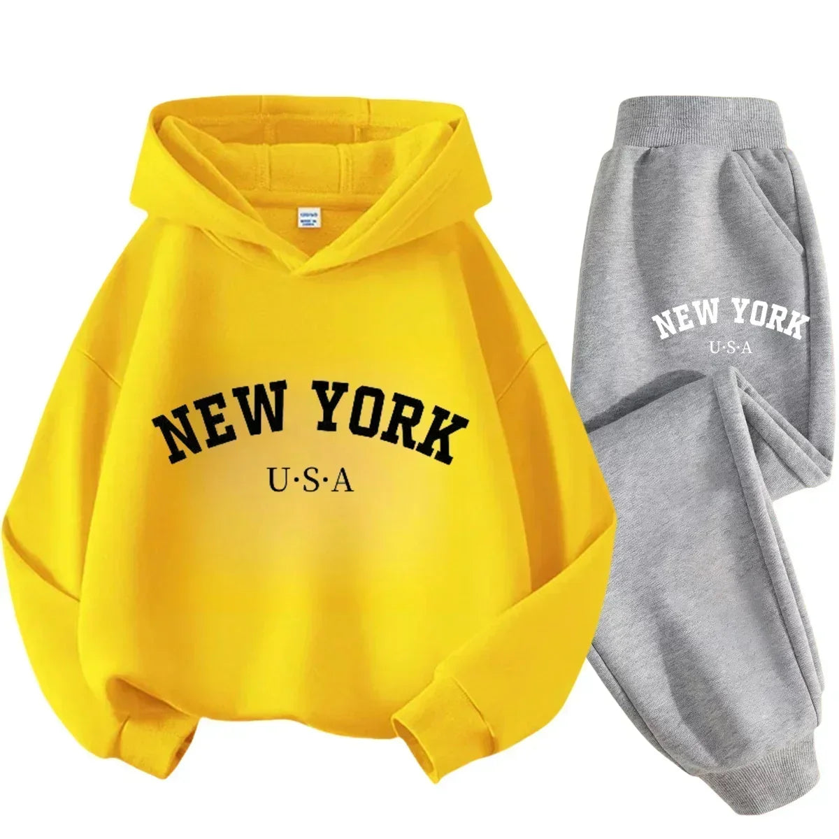 Children's Black Sports Outdoor Letter Print Hooded Sweatshirt 3-12 Years Old Boys and Girls Casual Set Sweatshirt + Pants
