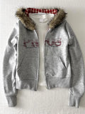 Women American Vintage Letter Print Jacket Antumn Winter Y2K Harajuku Faux Fur Hooede Hoodie Sweet Fashion Hot Girl Sweatshirt