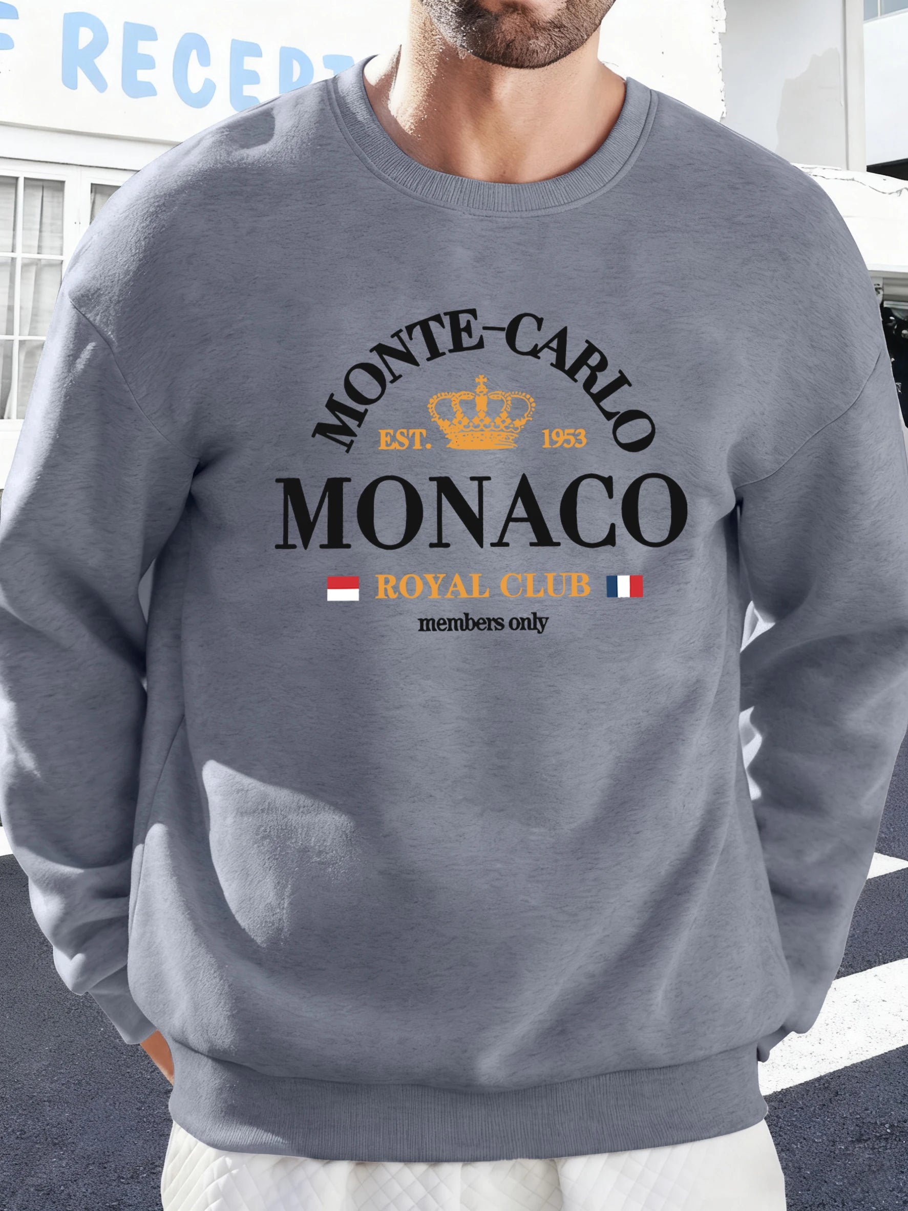 Monte-Carlo Monaco Pattern Men Sweatshirt Comfortable Fleece Streetwear Soft Casual Clothes Autumn High Street Clothing Male