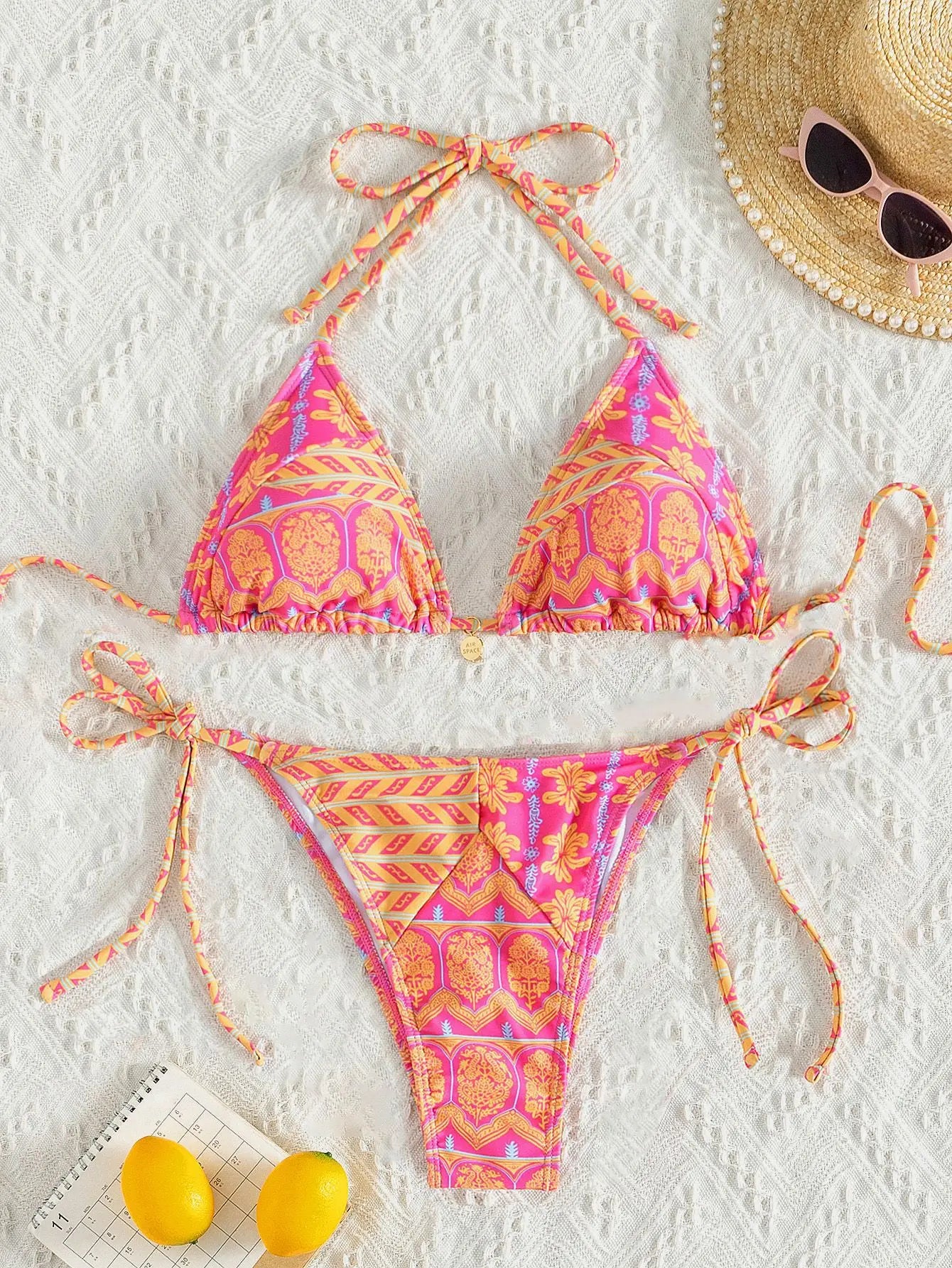 2026 New Women's Bikini Set  Adjustable Tie Side Bandage Swimwear High-End Sexy Two-Piece Bathing Suit Summer Beach Push Up