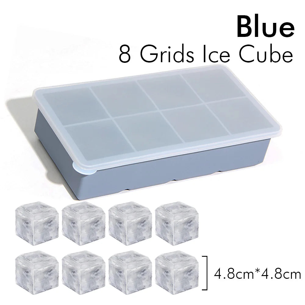 Ice Cube Tray Ice Cube Silicone Molds Ice Cube Maker Square Ice Tray Large Ice Cube 8 Grid Ice Mold Kitchen Accessories Gadgets