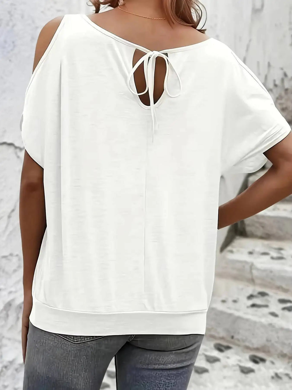 Women's Tee Top Cold Shoulder Short Sleeve Solid Soft Knit Loose Tops Casual Tee Spring Summer Chic Tee Daily Breathable Tops