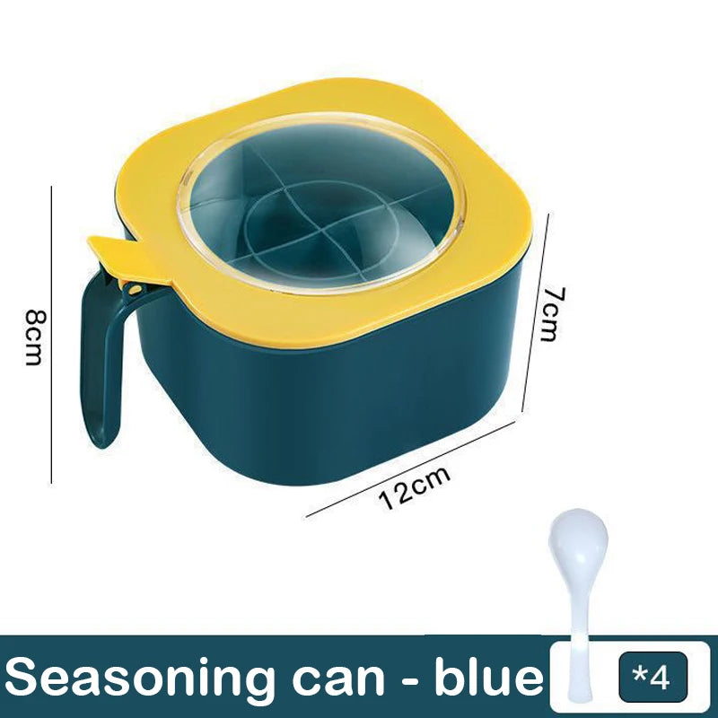 4 In 1 Seasoning Box with Spoon Spice Jar Multi Compartment Salt Pepper Spice Jars Pots Kitchen Accessories Condiment Container
