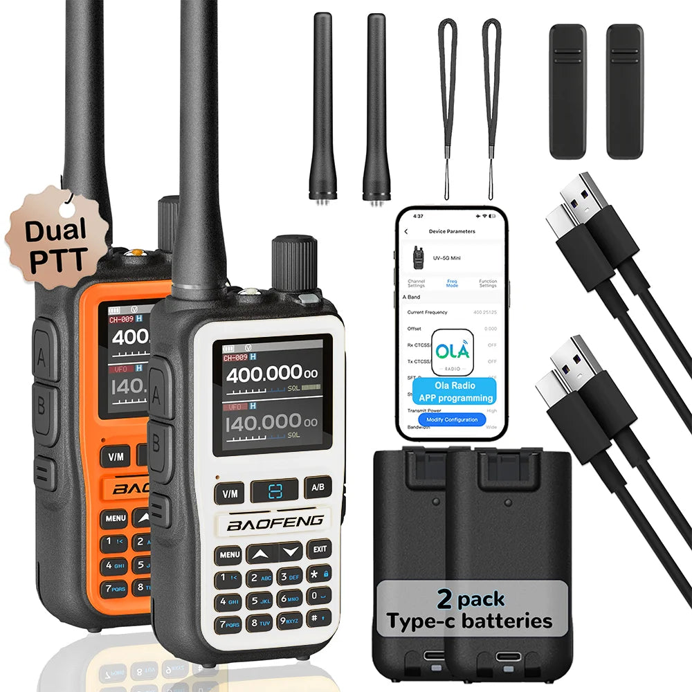 2 Pack BAOFENG UV-5R Mini Dual Band Two-Way Radio (5W/999CH) - Bluetooth APP Programming, NOAA Alert, Type-C Fast Charging