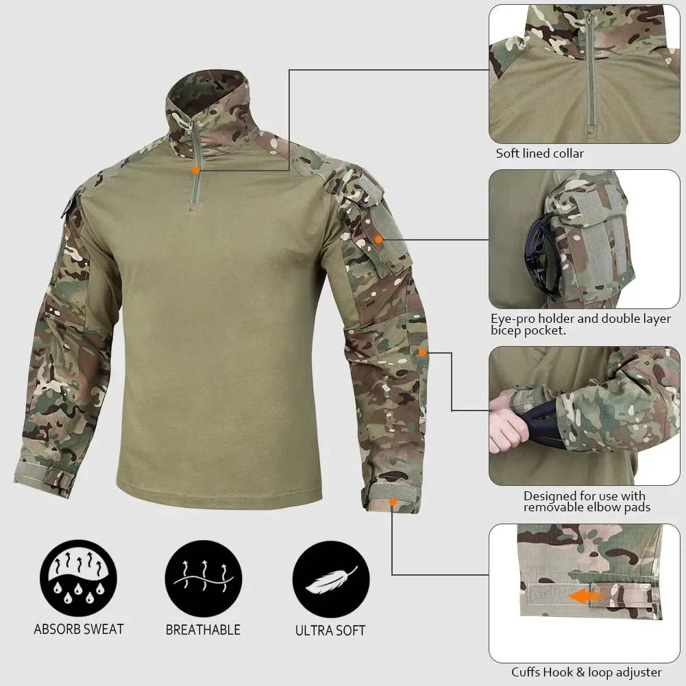 G3 Combat Uniform Tactical Sets Combat Shirt Cargo Pants Mens Multicam Suit Trainning Hiking Hunting Clothes Wear-resisting Suit