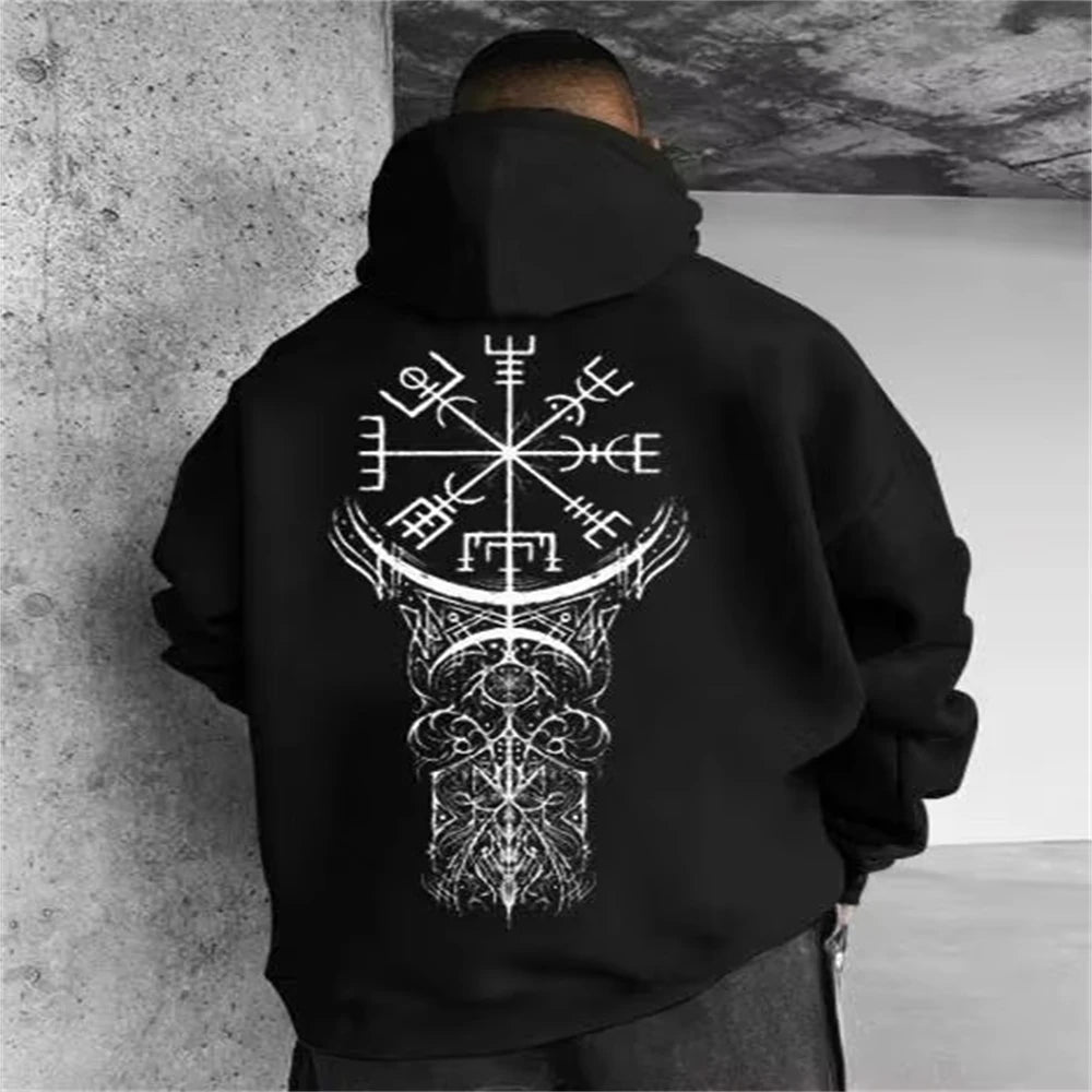 2024 Summer Men's Neck Hoodie 3D Compass Printed Sweatshirt Simple Fashion Male Clothing Loose Oversized for Men New